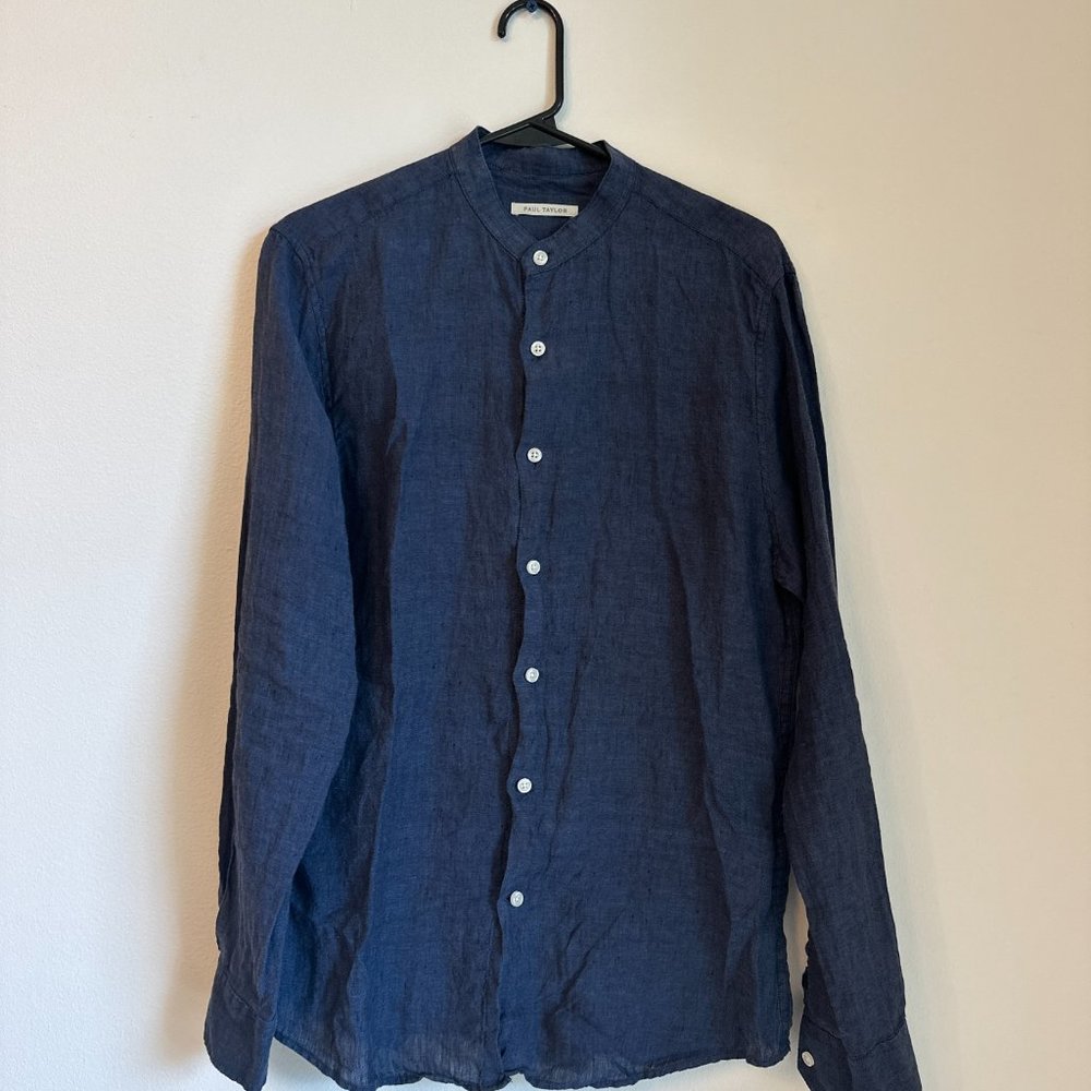Paul Taylor - Blue Mandarin Neck Linen Shirt